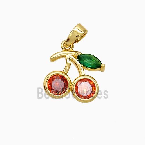 Copper Cherry Pendant Pave Crystal Glass Gold Plated