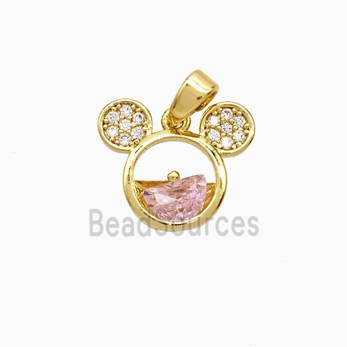 Copper Mouse Pendant Pave Zirconia Crystal Gold Plated