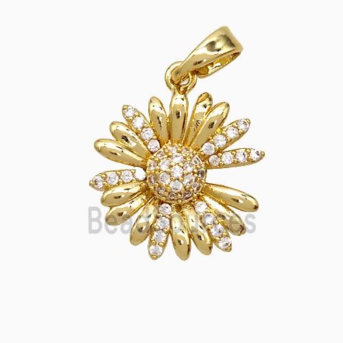 Copper Sunflower Pendant Pave Zirconia Gold Plated