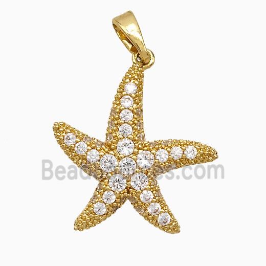 Copper Starfish Pendant Micropave Zirconia Gold Plated