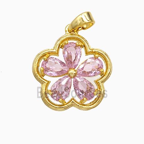 Copper Flower Pendant Pave Crystal Glass Gold Plated