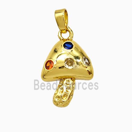 Copper Mushroom Pendant Pave Zirconia Gold Plated