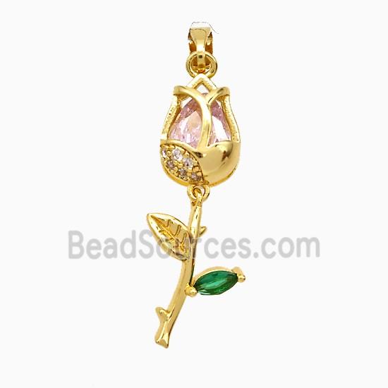 Copper Flower Pendant Pave Zirconia Gold Plated