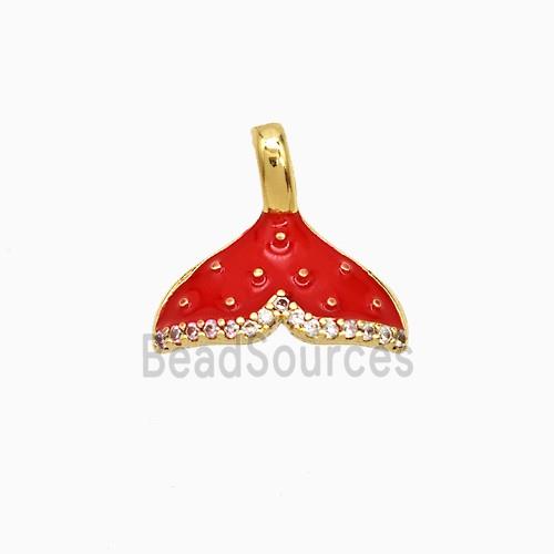 Copper Shark-tail Pendant Red Enamel Gold Plated