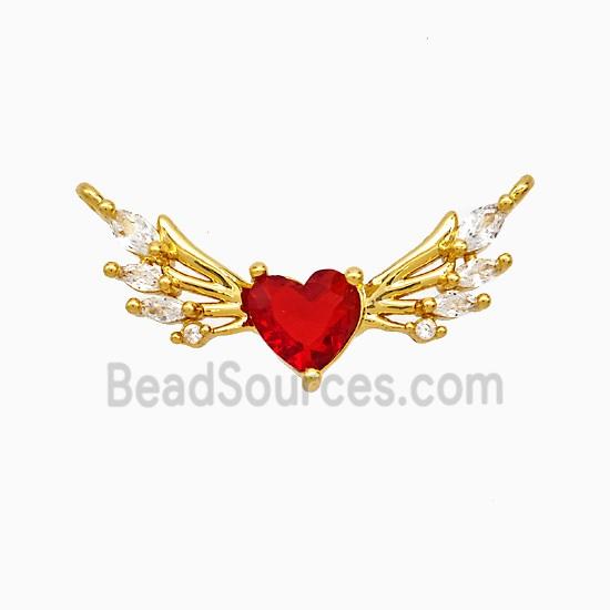 Copper Angel Wings Heart Pendant Pave Zirconia Crystal Glass Gold Plated