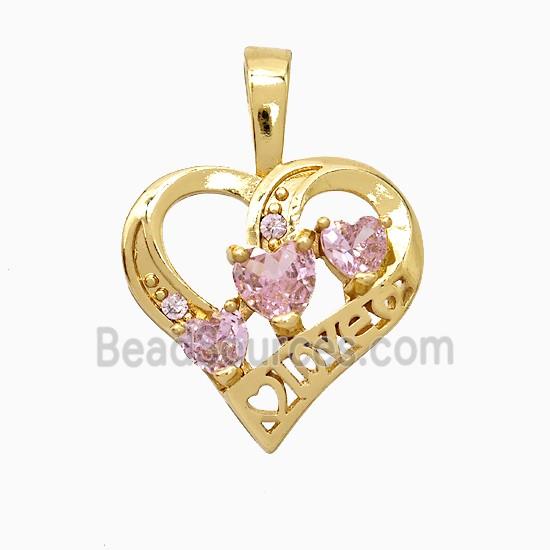 Copper Heart Pendant Pave Crystal Glass Love Gold Plated
