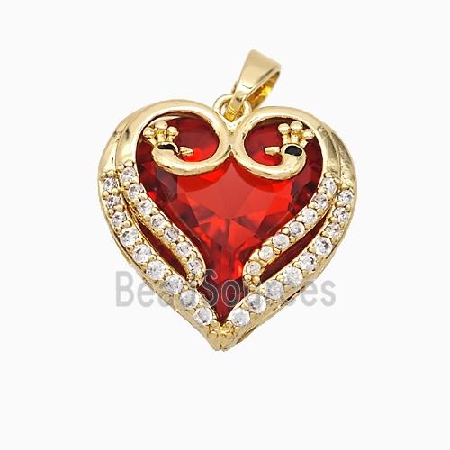 Copper Heart Pendant Pave Zirconia Crystal Glass Gold Plated