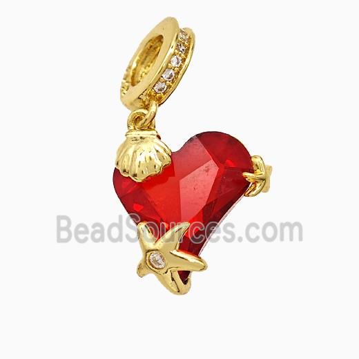 Copper Heart Pendant Pave Crystal Glass Starfish Shell Gold Plated