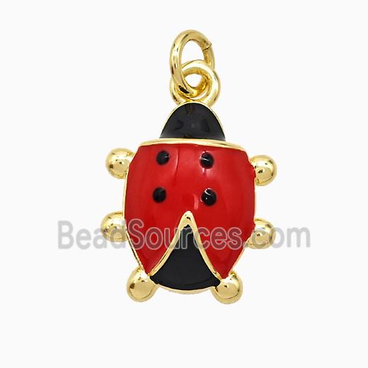 Copper Ladybug Pendant Red Enamel Gold Plated