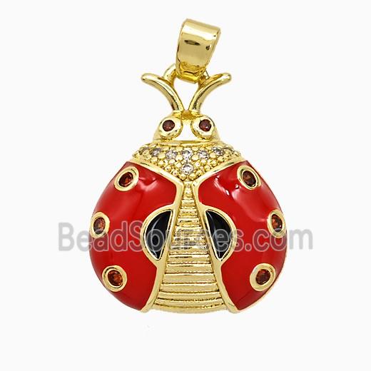 Copper Ladybug Pendant Red Enamel Gold Plated