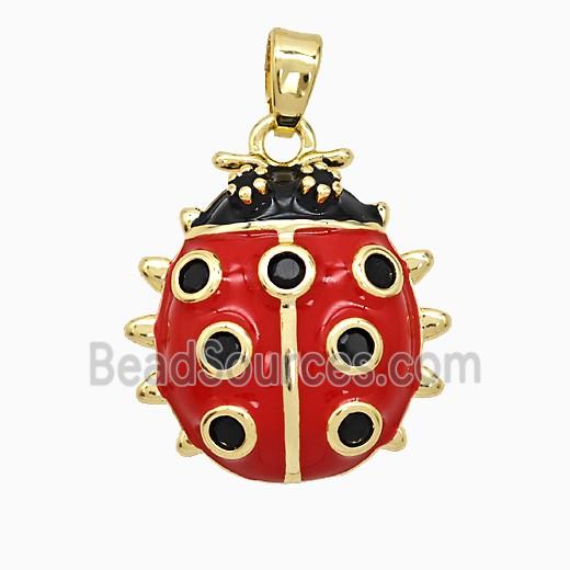 Copper Ladybug Pendant Red Enamel Gold Plated