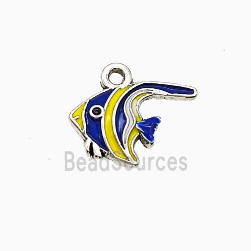 Copper Fish Pendant Blue Yellow Enamel Platinum Plated