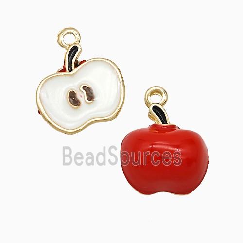 Copper Apple Pendant White Red Enamel Gold Plated