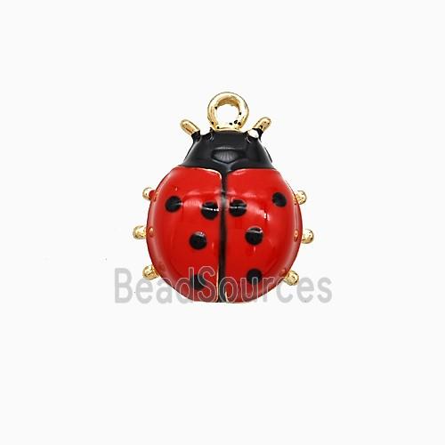 Copper Ladybug Pendant Red Enamel Gold Plated