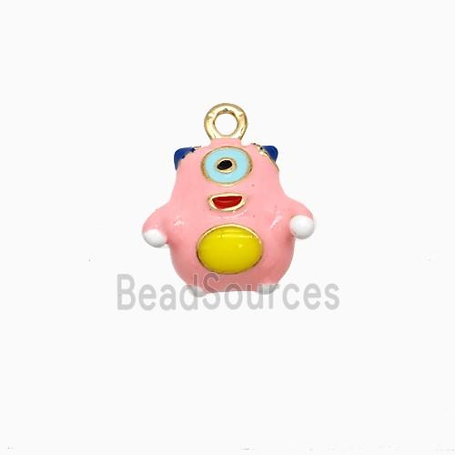 Copper Monster Pendant Pink Enamel Gold Plated
