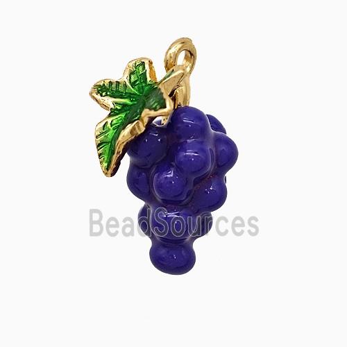 Copper Grapebunch Pendant Purple Enamel Gold Plated