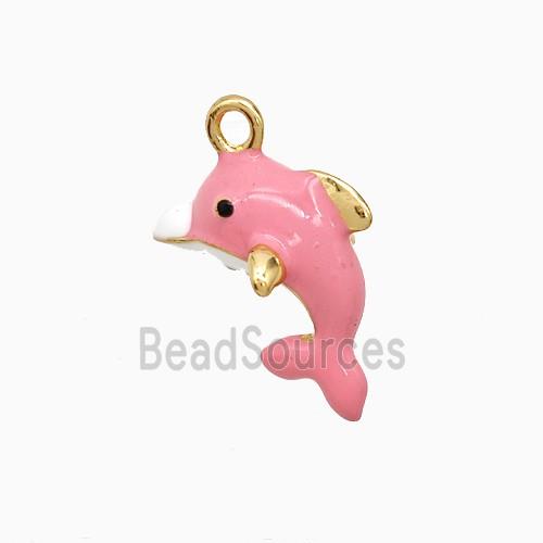 Copper Dolphin Pendant Pink Enamel Gold Plated