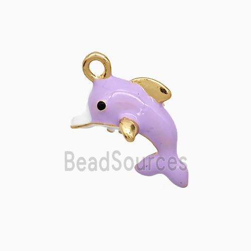 Copper Dolphin Pendant Lavender Enamel Gold Plated