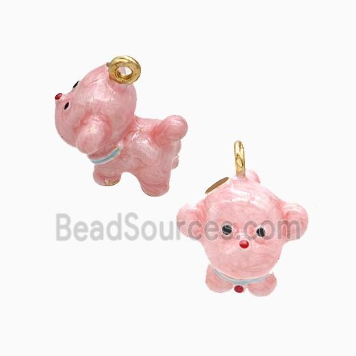 Copper Dog Pendant Pink Enamel Gold Plated