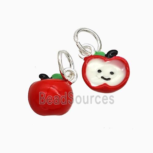 Copper Apple Pendant White Red Enamel Platinum Plated