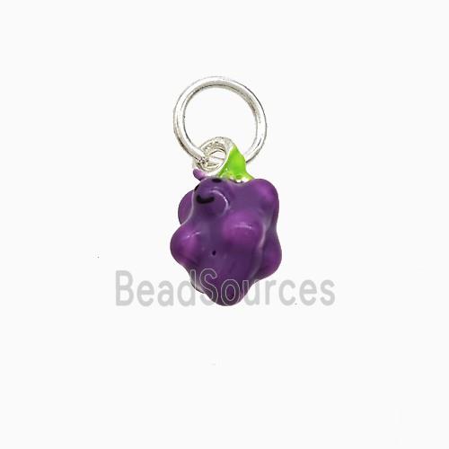 Copper Grape Pendant Purple Enamel Platinum Plated
