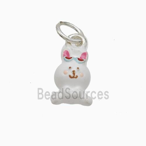 Copper Rabbit Pendant White Enamel Platinum Plated