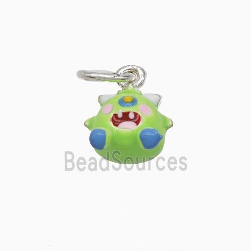 Copper Monster Pendant Green Enamel Platinum Plated