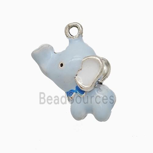 Copper Elephant Pendant Lt.blue Enamel Platinum Plated