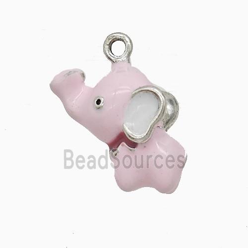 Copper Elephant Pendant Pink Enamel Platinum Plated