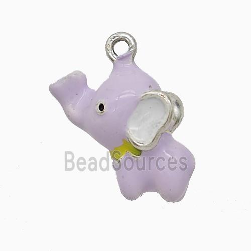 Copper Elephant Pendant Lavender Enamel Platinum Plated