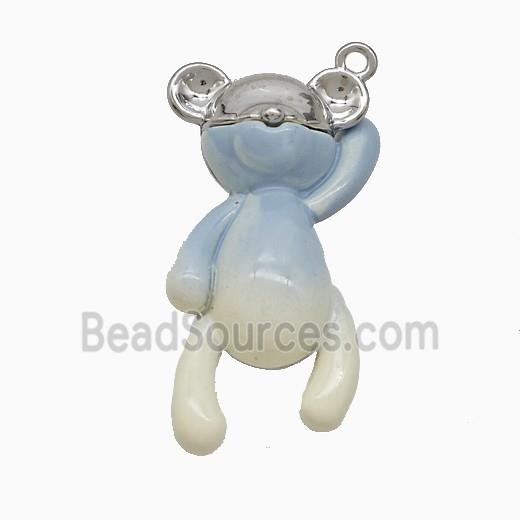 Copper Bear Pendant Blue Enamel Platinum Plated