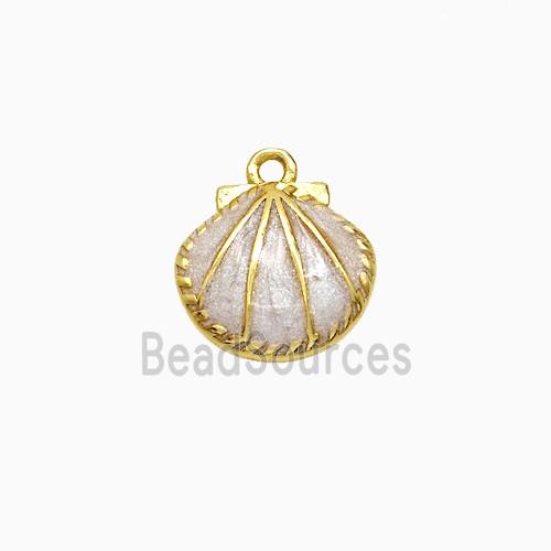 Copper Scallop Shell Pendant White Painted Gold Plated