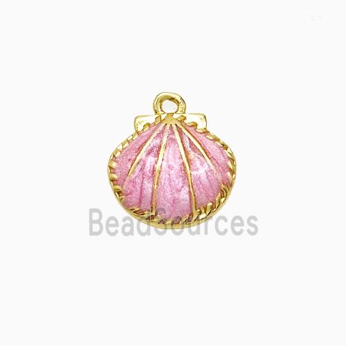 Copper Scallop Shell Pendant Pink Painted Gold Plated