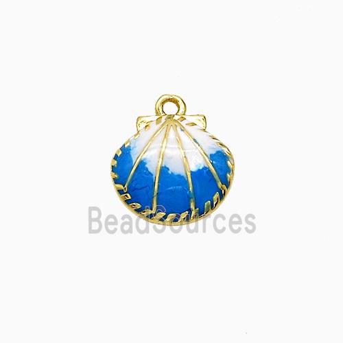 Copper Scallop Shell Pendant Blue Painted Gold Plated