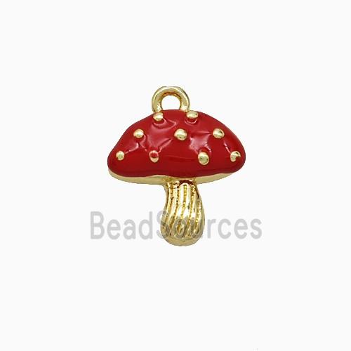 Copper Mushroom Pendant Red Enamel Gold Plated