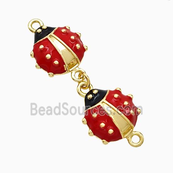 Copper Ladybug Connector Red Enamel Gold Plated