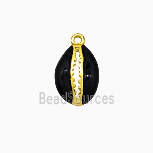 Copper Scallop Pendant Black Enamel Gold Plated