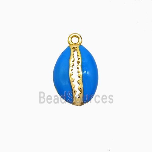 Copper Scallop Pendant Blue Enamel Gold Plated