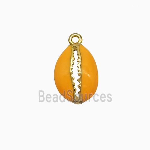 Copper Scallop Pendant Orange Enamel Gold Plated