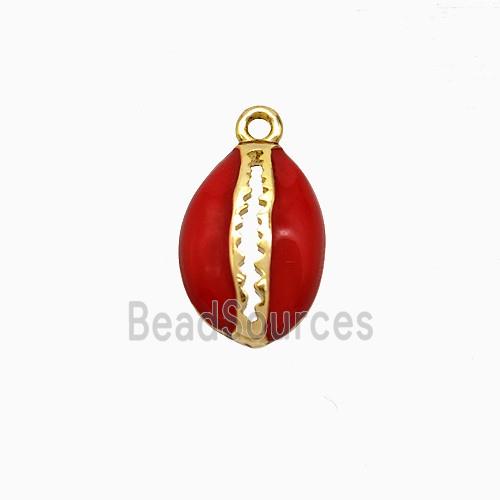Copper Scallop Pendant Red Enamel Gold Plated