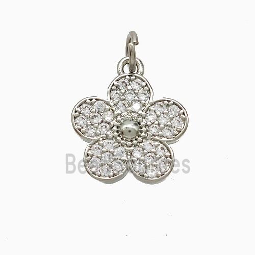Copper Flower Pendant Pave Zirconia Platinum Plated