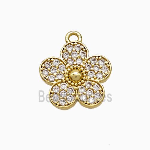 Copper Flower Pendant Pave Zirconia Gold Plated