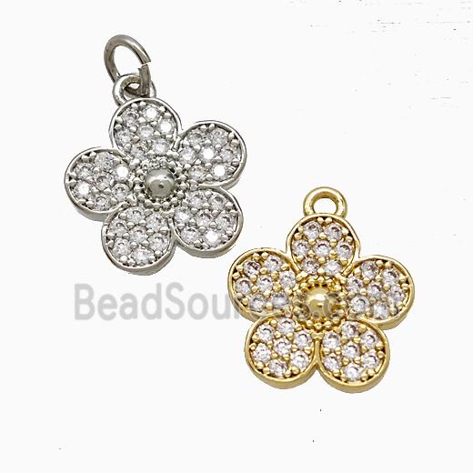 Copper Flower Pendant Pave Zirconia Mixed