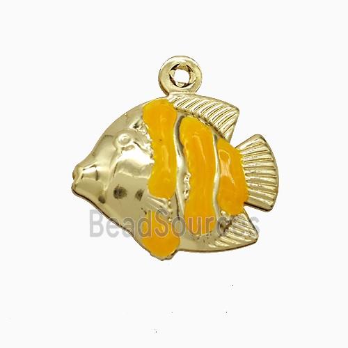 Copper Fish Pendant Orange Enamel Gold Plated