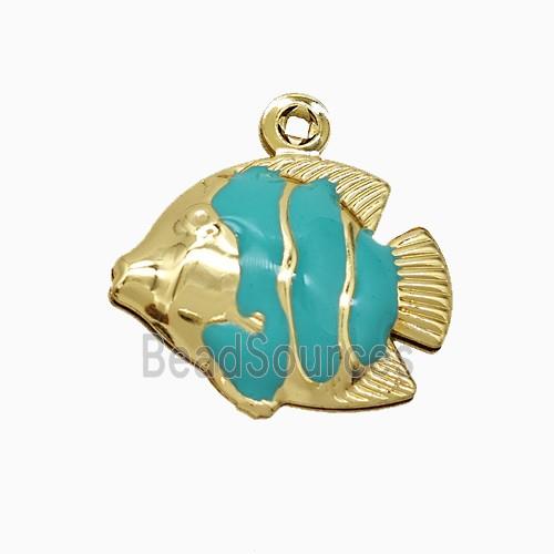 Copper Fish Pendant Teal Enamel Gold Plated