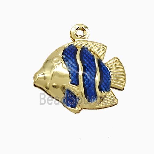 Copper Fish Pendant Blue Painted Gold Plated