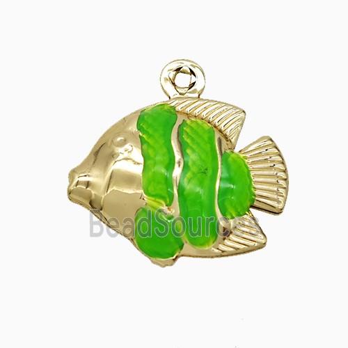 Copper Fish Pendant Green Painted Gold Plated