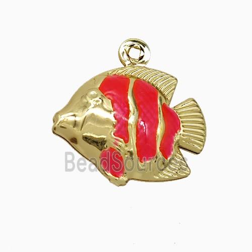 Copper Fish Pendant Red Painted Gold Plated