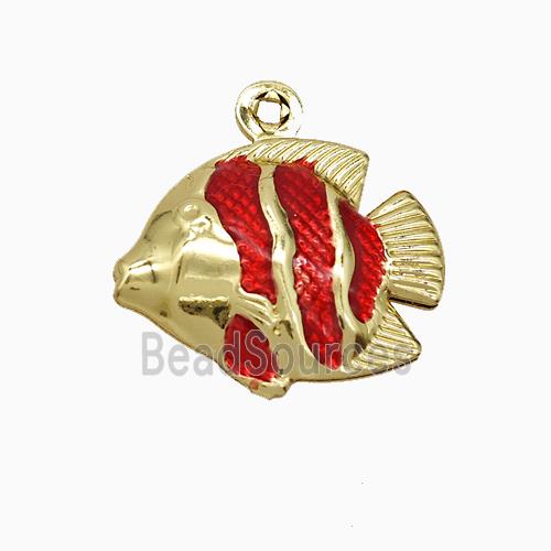 Copper Fish Pendant Red Painted Gold Plated