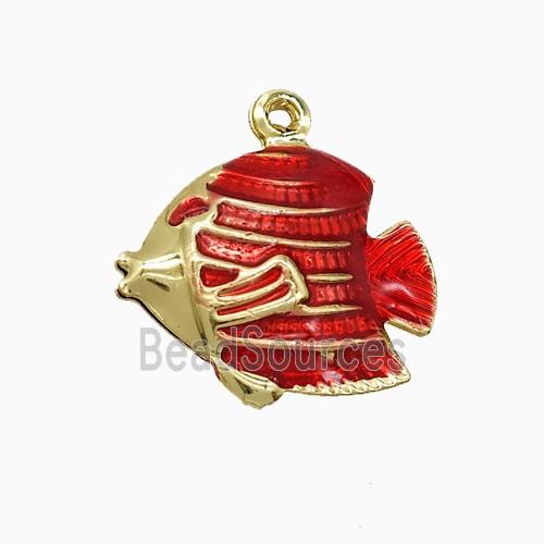 Copper Fish Pendant Red Painted Gold Plated